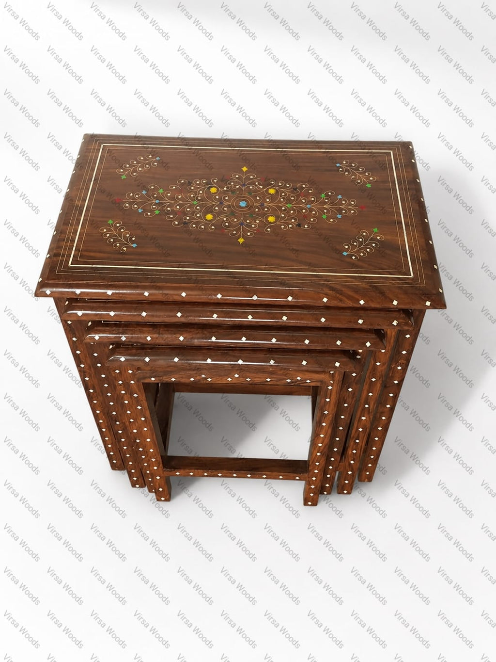 4-Piece Sheesham Wood Table Set with Glass Polish