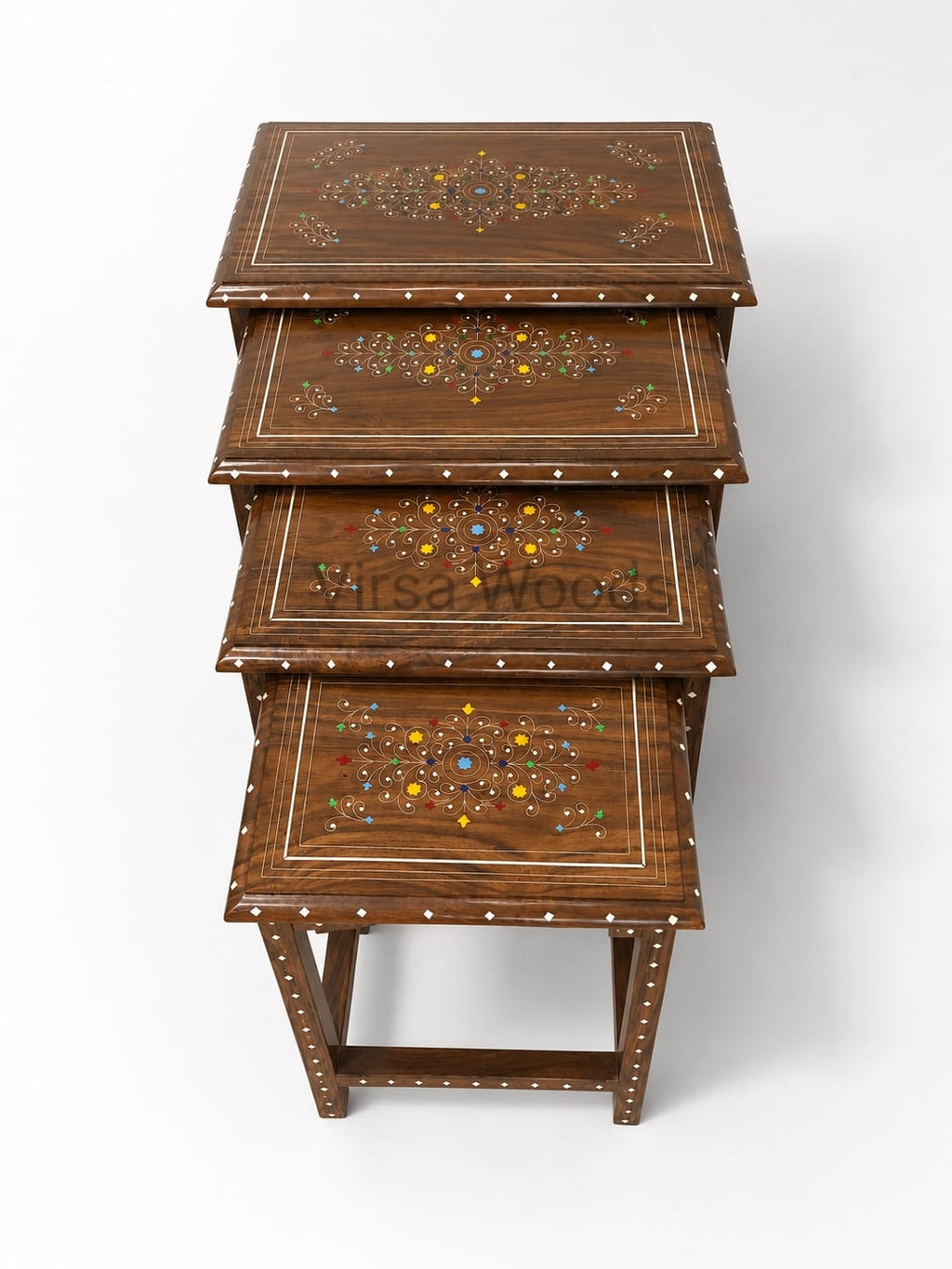4-Piece Sheesham Wood Table Set with Glass Polish