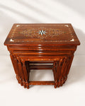 Solid Sheesham Wood 4 Piece Nesting Table Set | Premium Glass Polish Finish