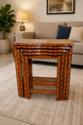 Premium 4 Pieces Sheesham Wood Table Set with Glass Polish | Luxury Nesting Tables